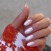 24Pcs Set Uñas Postizas De Acrílico Blancas Con Borde Ovaladas Adhesivas Fáciles De Usar Y Quitar Cubierta Total De Uñas - details 29