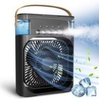 Ventilador portátil de aire acondicionado, enfriador de aire alimentado por USB, humidificador, 7 LED, pequeño con 3 velocidades, ventilador de refrigeración ultrasilencioso para familia, viajes, - details 0