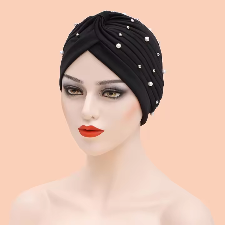 1PC Turban Musulmán De Moda Con Perlas Hijab Interna Para Mujer Arabesca Cubierta De Cabeza Femme Wrap Headwear Polyester - 1