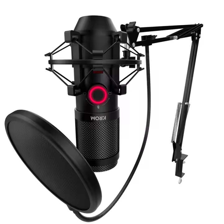 KROM KAPSULE - Kit de micrófono Streaming, Unidireccional con Dos condensadores de cápsula, Audio 3.5mm, Montura Anti-Shock y Filtro Pop, Windows & MacOS - 1