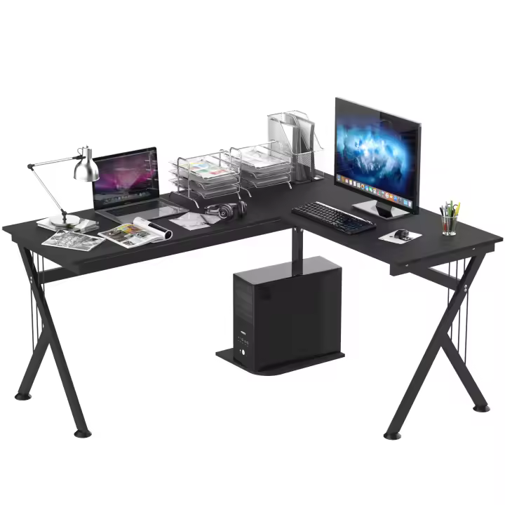 HOMCOM Mesa de Ordenador PC de Tabla de Madera Mesa Esquinera de Angulo para Oficina Dormitorio Hogar Escuela - 1
