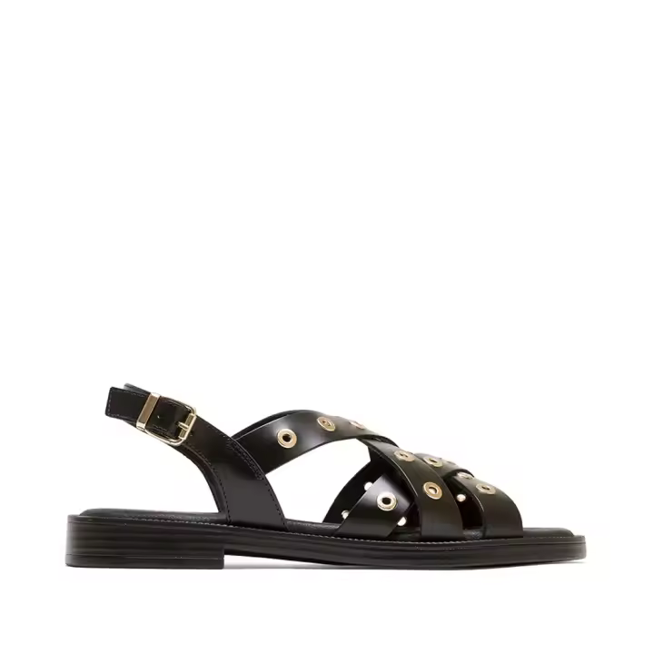 PORRONET  SANDALIA OJETES PIEL NEGRO - 1