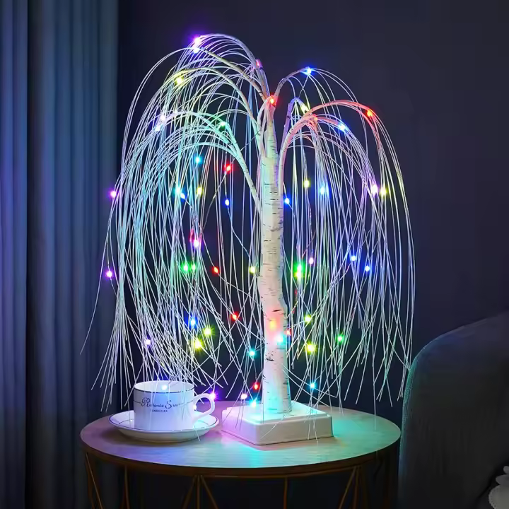 Árbol De Bonsái Weeping Willow LED Con Luces De Hadas Cambio De Color Para Decoración De Navidad Y Fiesta En Mesa Incluye Pilas - 1