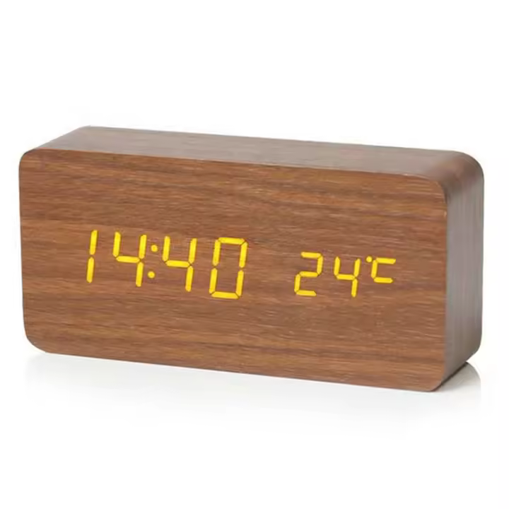 Reloj de Alarma digital con Pantalla LED y temperatura Mesa Madera para dormitorio Oficina Viajes Decoración - 1