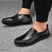 Zapatos Casuales Hechos a Mano Para Hombres Plataforma Plana Transpirables Zapatillas De Exterior Loafers Con Cubierta Superior De Cuero Split - details 11