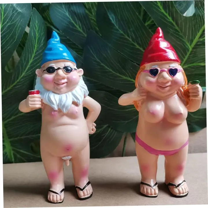 Gnomos de jardín al aire libre, 2 piezas de resina de 12 cm, estatua de pareja de gnomos desnudos traviesos, figuras de gnomos divertidas, escultura enana para decoraciones de césped y jardín en el hogar - 1
