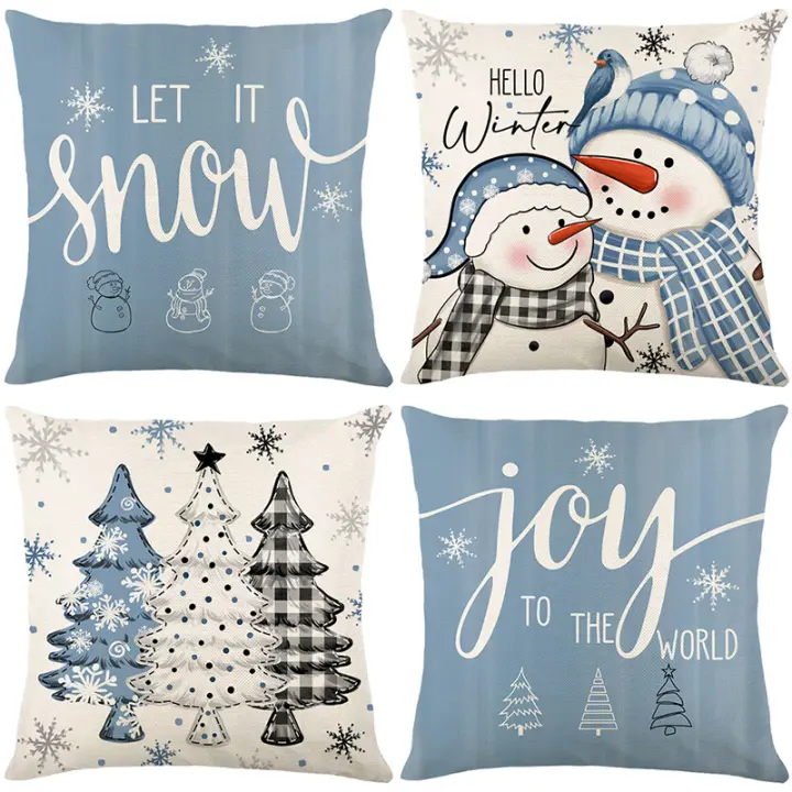 4 fundas de almohada de Navidad de Lino Moderna, Diseño de Muñeco de Niña y citas Festivas, cerre de Cremallera, lavable a Máquina, Fundas de juguete - 1