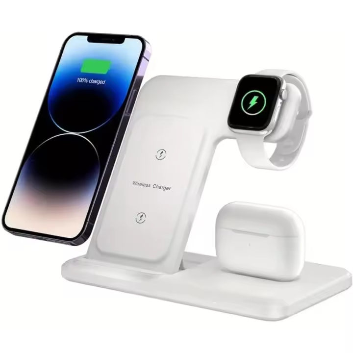 Estación de carga Apple/Android, cargador inalámbrico 3 en 1 para iPhone 16/15/14/13/12/11/Pro Max, base de carga para Apple Watch 10/9/8/7/6/5/4/3/2, cargador inalámbrico para AirPods 4~2 - Blanco - 1