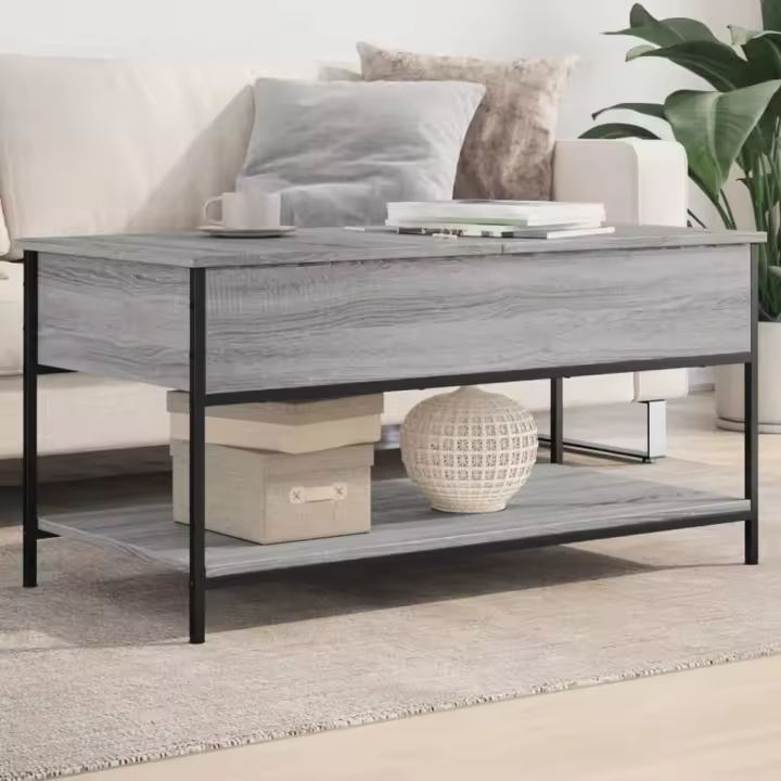 vidaXL Mesa de centro madera ingeniería metal gris Sonoma 100x50x50 cm - 1
