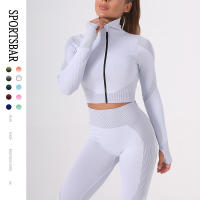 Trajes de Yoga para mujer, ropa deportiva, conjunto de gimnasio, trajes deportivos, pantalones de entrenamiento, Top corto de manga larga, sujetador, chándales para mujer - details 1