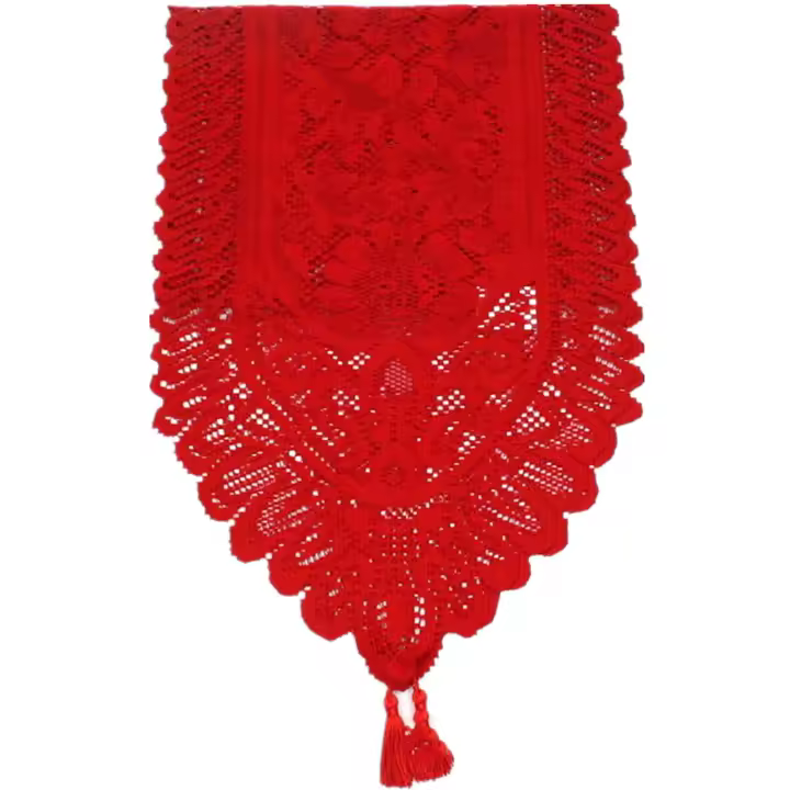 Camino de mesa de encaje blanco para bodas, festivales, fiestas, centros de mesa, decoración del hogar, 90 x 33 cm (rojo) - 1