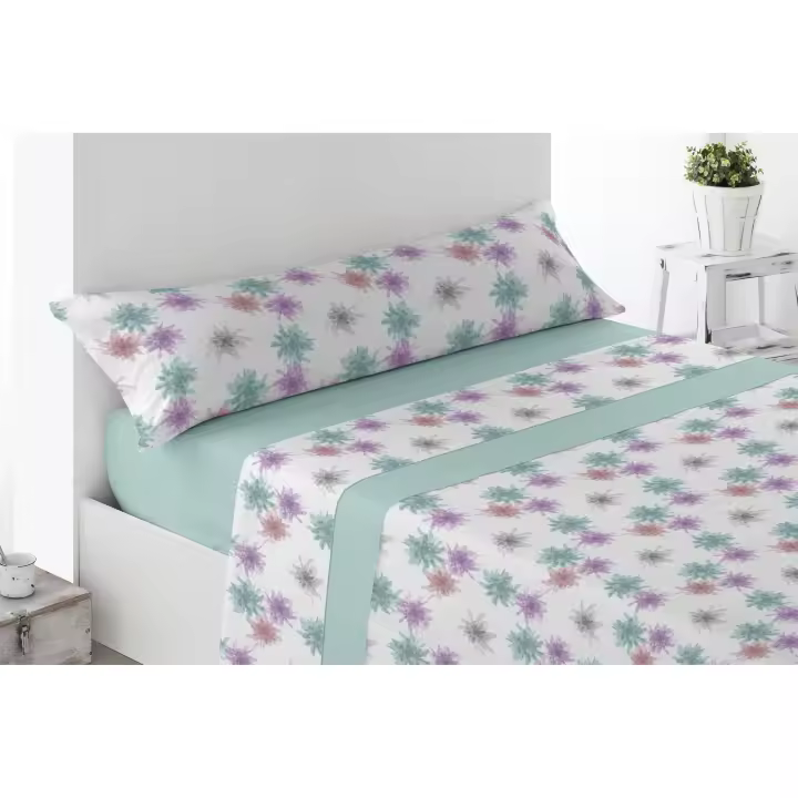 Juego de sábanas ligero, suave, fresco. Azul, Rosa, Gris, Verde. Juego de Cama 100% Microfibra tacto Satén. Cama de 135. Primavera, Verano. Dormitorio Elegante, Alegre, Colorido,Luz - 1