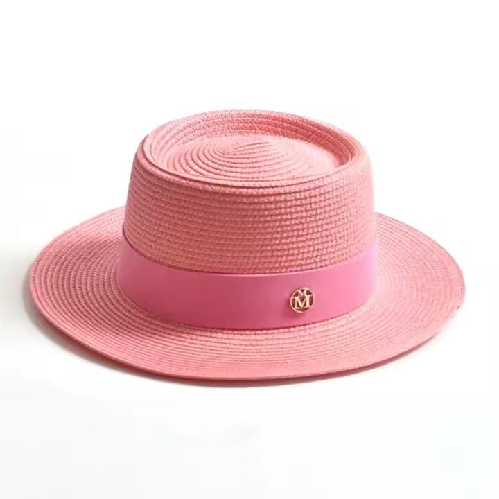Sombrero De Paja Para Mujer Moda Verano Protección Solar Ribete Plano Cordón Estilo Casual Para Playa Y Viajes - 1