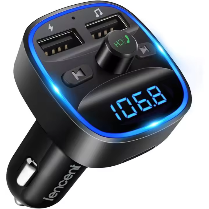 Transmisor FM Bluetooth para Coche, Manos Libres Inalámbrico Reproductor MP3 Coche, Adaptador de Radio with Dual USB 5V/2.4A & 1A, Soporte Tarjetas SD, USB y Flash Drive - 1