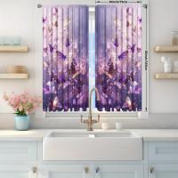 2pcs Cortina De Pintura De Mariposa Morada Para Decoración Del Hogar Tratamiento De Ventana Para Dormitorio Oficina Cocina Sala De Estar Con Bolso De Percha - details 11