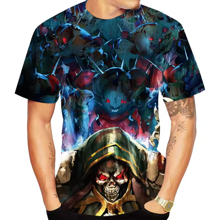Camiseta De Hombre Casual Y Cómoda Con Estampado 3D De Anime Overlord Moda Verano Manga Corta Estilo O-Neck Poliéster Spandex - 1