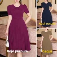 ZANZEA Vestido De Fiesta Coreano Elegante Con Cintura Ajustada Y Pliegues A-line Para Mujer De Manga Corta Estilo Casual Longitud De Rodilla - details 1