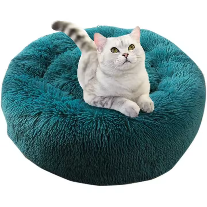 Juguete para gatos de peluche con forma de pez y cesta redonda para perros y gatos, suave y cómodo, con forma de dona para gatos, cama cálida y suave para dormir en invierno - 1