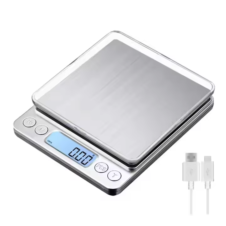 Báscula Digital De Cocina 3000G/0,1g Recargable Por USB Con 2 Platos Mini Báscula De Alimentación Para El Hogar Y Joyería Con Pantalla LCD - 1
