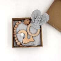 Juego De Toalla De Algodón Muselina Para Bebé Con Mordedor De León De Madera Y Cadena De Chupete Suave Para Recién Nacidos Unisex 0-1Años - details 6