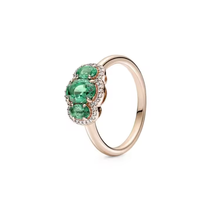 180057C01 - Anillo vintage con recubrimiento rosa de 14k Tres Piedras con cristales verdes 180057C01 PANDORA Silver  Anillo Pandora original - 1