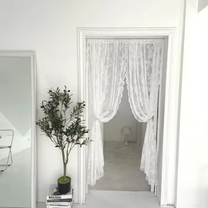 Cortina Blanca Con Bordado De Flor Individual Translúcida Romántica Para Dormitorio Y Sala De Estar Sin Capa De Aislamiento - 1