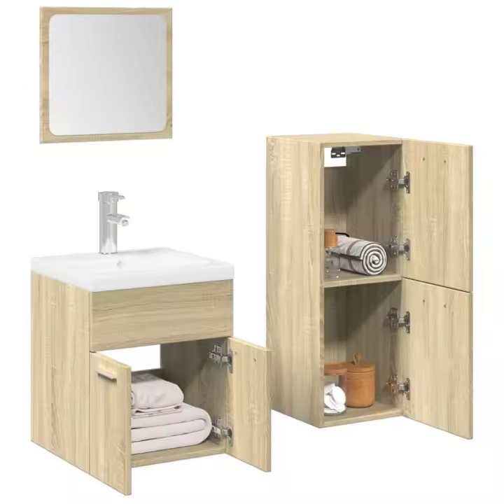 vidaXL Set muebles de baño 2 piezas madera contrachapada en color Gris hormigón/Roble Sonoma | almacenamiento funcional diseño moderno para baño dormitorio sala - 1