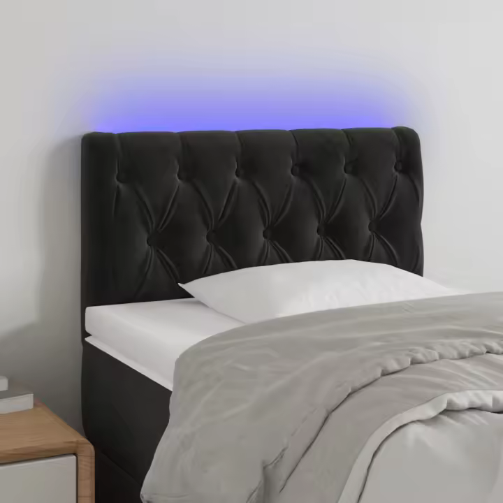 vidaXL Cabecero con LED de terciopelo negro 80x7x78/88 cm - 1