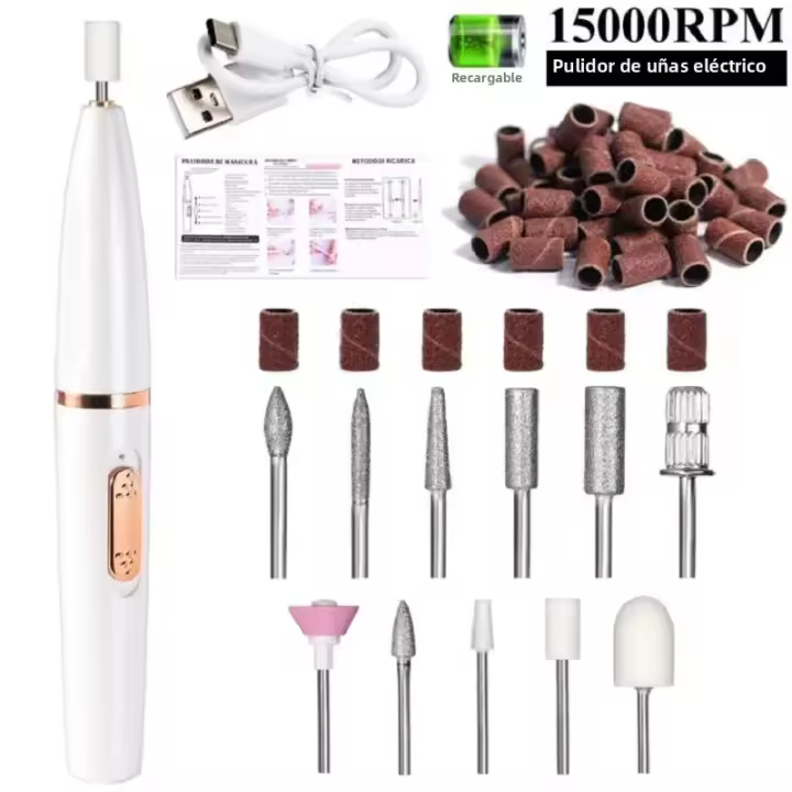 Perforadora Eléctrica Para Uñas Con Bits Profesionales De Polvo De Arena Para Eliminación De Piel Muerta Y Pulido De Uñas Set De Manicura Mecánica - 1