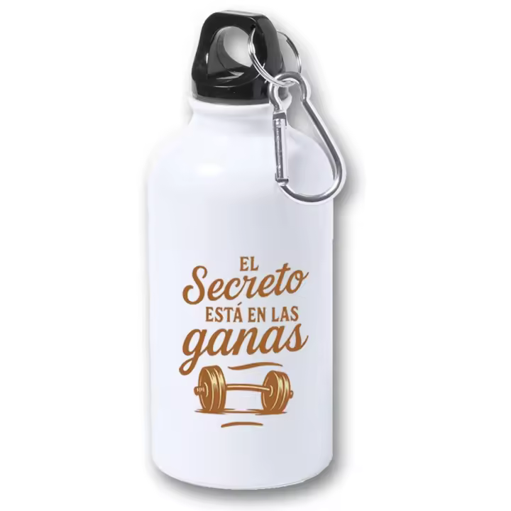 MERCHANDMANIA Bidón 400ml metálico frase motivadora el secreto está en las ganas para viaje y deporte - 1