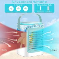 Ventilador de aire acondicionado portátil de 6,9*5,51*5 pulgadas, enfriador de aire 4 en 1 con 2 cajas de cristal de hielo, 3 velocidades de viento, 2 modos de niebla, 7 colores, ventilador de refrigeración de ahorro de energía para oficina en casa - details 4