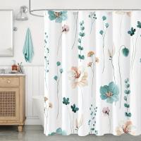 Juego de cortina de ducha Floral de acuarela moderna con ganchos, impermeable, diseño minimalista para baño, 1 unidad - details 3