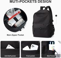 Mochila Escolar Negra, Linda mochila para adolescentes de la escuela, mochila casual, mochila Ligera, Negro - details 3