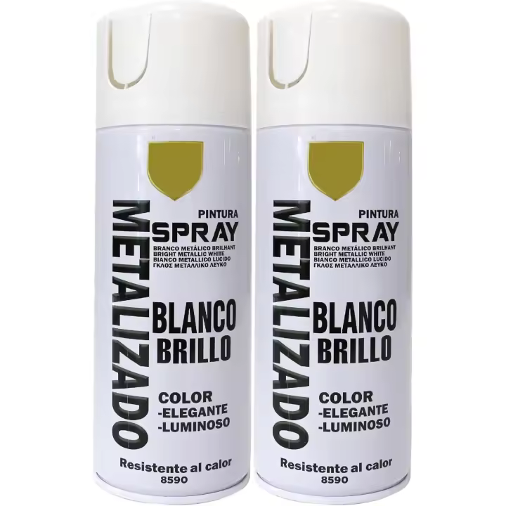 Pintura Spray Metalizado Blanco Brillo y Negro Metalizado Profesional 200ml Adecuado Metal Madera y Plástico - 1