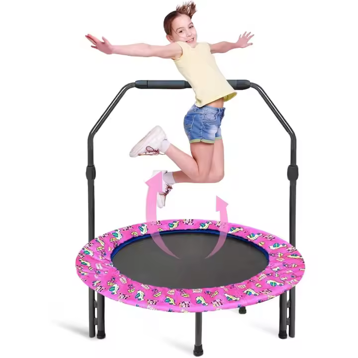 Trampolines para Niños Ø91cm, Cama Elastica Niños Interior y Exterior, Cama Elastica Infantil con Mango Ajustable y Cubierta Acolchada, Mini Trampolin Infantil Plegable, Carga máxima de 60kg - 1