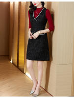 EVNISI Conjunto De Dos Piezas Chaleco Vestido Tweed Slim Para Oficina Chic Vestido De Fiesta Para Mujer Otoño Invierno - details 11