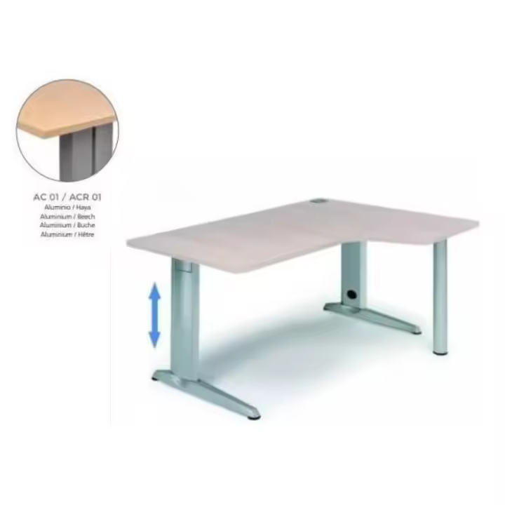 MESA DE ROCADA METAL ADJUST EN FORMA DE L DERECHA 180X120 CM COLOR HAYA - 1