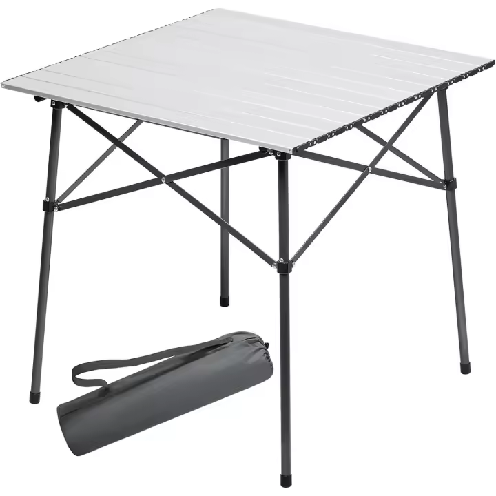 Mesa de Camping Plegable de Aluminio Mesa Cuadrada Roll Up Top 4 Personas Mesa de jardín compacta con Bolsa de Transporte para Picnic Campamento Backyard Barbacoa Plateado - 1