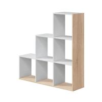 Meimon Estantería STEP 110x108x28 cm en tablero de partículas melaminizado TIPO E1, cantos PVC y melamínicos, color Blanco Ark y Roble Canadian, 6 huecos, tacos ABS antirayaduras, uso decorativo o como separador de ambientes, soporta hasta 20 kg. - details 0