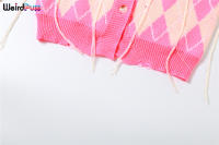 Conjunto De Suéter Y Mini Shorts Para Mujer Con Borlas Y Patrón De Cuadros Estilo Hipster Ajustado Y Transpirable Para Otoño - details 8