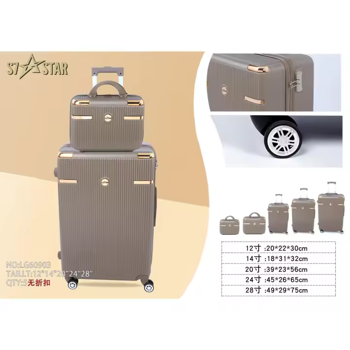 S7 STAR 5pcs Maleta ABS Cabina de Viaje, Conjunto Equipaje Neceser Rígido de Color Puro, Cabina Resistente 4 Ruedas Giratorias Multidireccionales 360°, Trolley Maleta 5 Piezas 12+14+20+24+28in - 1