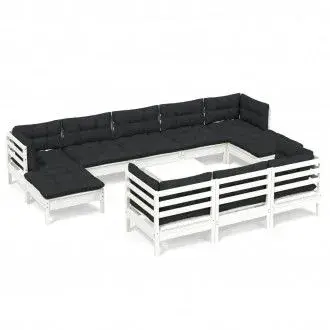 VIDAXL 3097146 juego de muebles para jardín de madera maciza de pino de color blanco y gris antracita 11 piezas - 1
