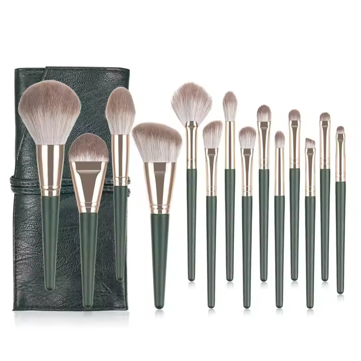 Set de 14 brochas de maquillaje profesional con estuche - Ideal para base, polvos, cejas, sombras, rubores y más | Producto de alta calidad para cuidado de la piel del rostro - 1