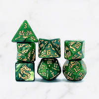 Juego De Dados Poliedros DND Con Dragón Verde Impreso Y Dos Tonos Para Juegos RPG Y D&D (7PCs) Con Bolsa OPP Blanca - details 1