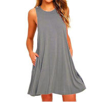 Vestido Sin Mangas Para Mujer Verano Casual O-Neck Playa A-Line Mini Vestido Suelto Polyester Talla Regular QT034 - details 3