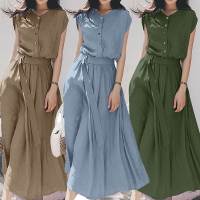 Vestido Corto De Manga Para Mujer ZANZEA 2025 Elegante Y Vintage Vestido Casual De Fiesta Midi De Verano Con Cinturón A-Line - details 1