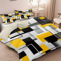 Juego De Cama Digital Con Cuadrados Amarillos Negros Y Grises 3 Piezas Incluye Funda De Edredón Y 2 Fundas De Cojines (no Incluye Relleno) Estilo Moderno 100% Poliéster 300TC - details 6