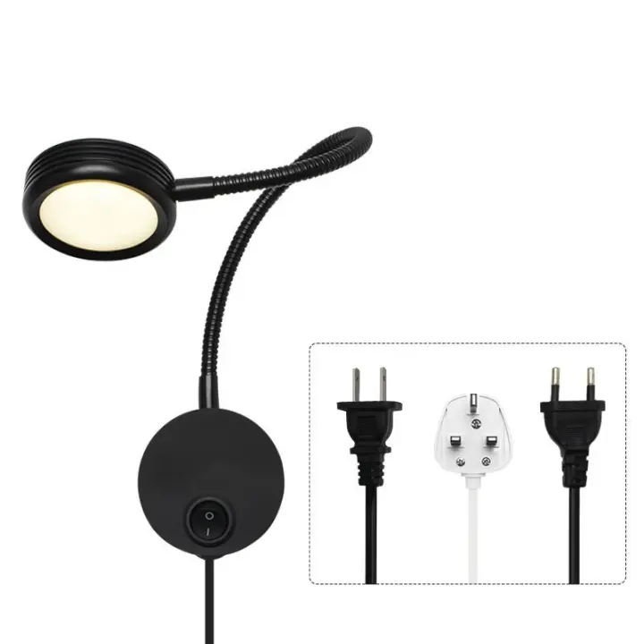 Lámpara de lectura LED de pared con cuello de cisne flexible, 5 W, luz blanca cálida de 3000 K, con interruptor, color negro - 1