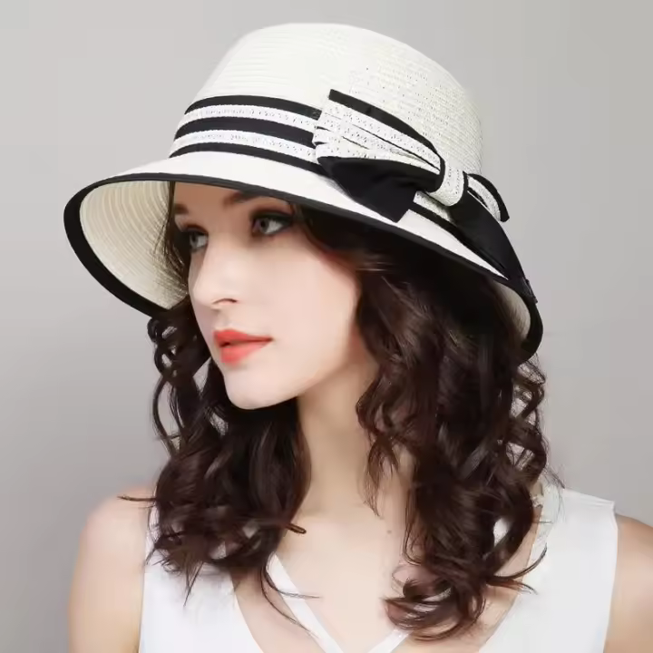 Gorro De Paja Para Mujer Muchique Boater Sombrero De Verano Con Alas Anchas Para Playa Protección Solar Gorro De Viaje Casual Con Lazo - 1