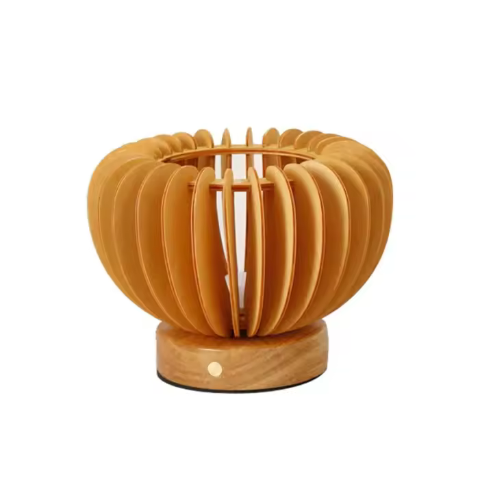 Lámpara De Mesa Retro LED Calabaza Con Base De Madera Luz Nocturna USB Para Decoración De Hogar Dormitorio Estudio Diseño Táctil - 1